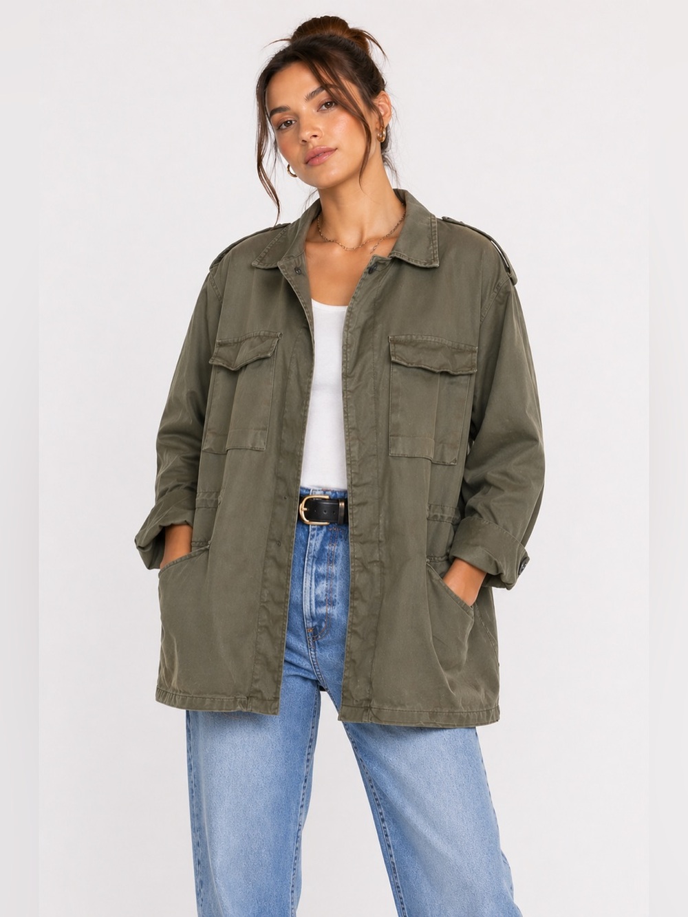 Vintage Olive Green Military Utility Women’s Jacket XL